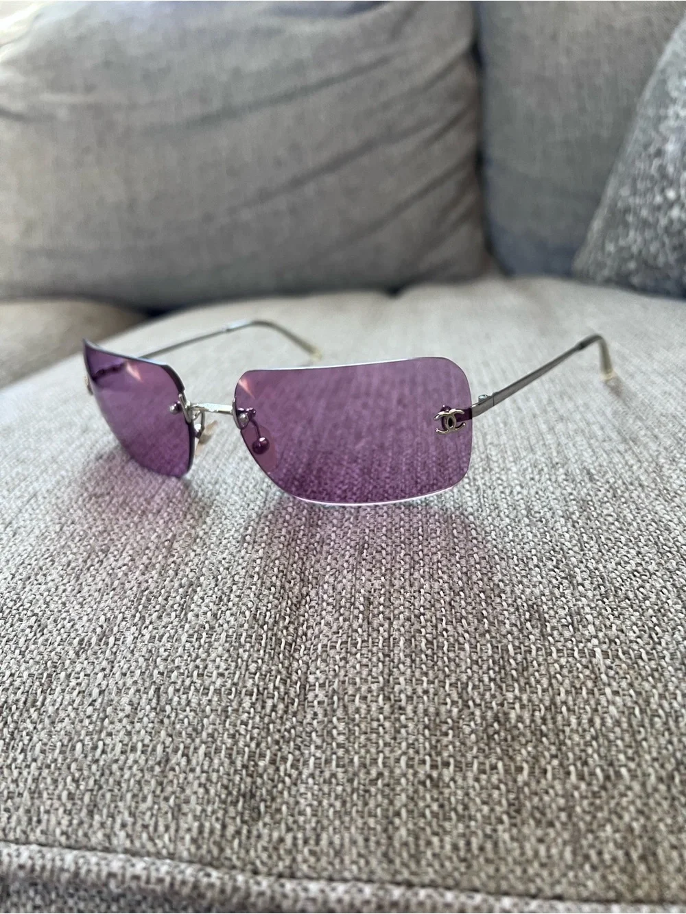 Chanel 4017 Vintage Rimless Purple Sunglasses with Silver Frame